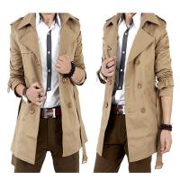 Mixed Fabric Men Trench Coat mid-long style & with belt Solid PC