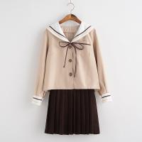 Polyester & Cotton Schoolgirl Costume & two piece skirt & top patchwork Solid black and brown Set