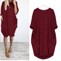 Cotton Oversize Roll-Up Sleeve Tunic Dresses Plus Size Tshirt Dress with Pockets for Women Casual Loose One-piece Dress & loose & with pocket