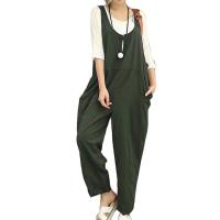 Polyester & Cotton Nine Point Pants Women Suspender Trousers & loose Solid PC