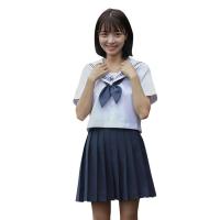 Cotton Schoolgirl Costume with bowknot skirt & top Solid Set