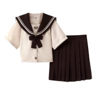 Polyester Schoolgirl Costume & two piece skirt & top patchwork Solid coffee Set