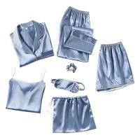 Polyester Women Pajama Set & loose Pouch Bag & sleep eyeshade & Garter & Hair Band & Pants & top Set