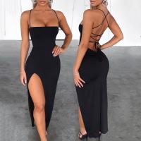 Mixed Fabric Waist-controlled & Sheath One-piece Dress backless Solid PC