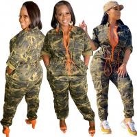 Polyester Plus Size & Middle Waist Long Jumpsuit & skinny printed camouflage PC