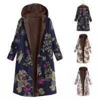 Cotton Plus Size Women Coat fleece & mid-long style Polyester printed floral PC