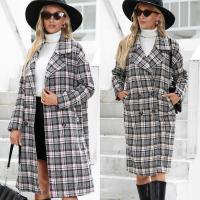 Polyester Women Coat mid-long style printed plaid PC