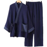 Cotton Men Summer Pajama Set & two piece patchwork Navy Blue Set