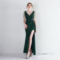 Sequin & Polyester Waist-controlled & Mermaid Long Evening Dress side slit patchwork Solid PC