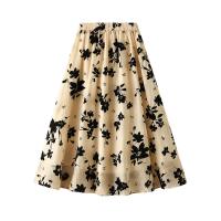 Polyester A-line Skirt mid-long style floral : PC