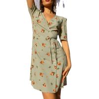 Polyester Slim One-piece Dress printed green PC
