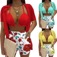 Polyester Women Casual Set & three piece short & bra & top printed Set