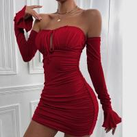 Polyester Sexy Package Hip Dresses patchwork Solid PC