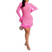 Polyester Waist-controlled Sexy Package Hip Dresses see through look & with rhinestone PC