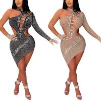 Polyester Sexy Package Hip Dresses irregular & backless & hollow & with rhinestone Solid PC