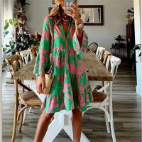 Polyester One-piece Dress & loose printed green PC