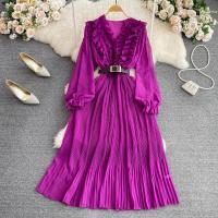 Polyester Waist-controlled & scallop One-piece Dress slimming Solid : PC