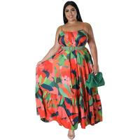 Polyester long style & Plus Size One-piece Dress without Belt & off shoulder printed PC