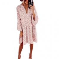 Polyester One-piece Dress mid-long style & loose leopard pink PC
