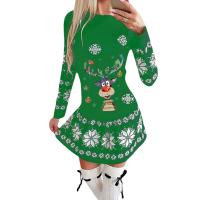 Polyester A-line One-piece Dress mid-long style & christmas design printed PC