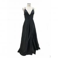 Polyester High Waist Slip Dress deep V printed Solid black :XL PC