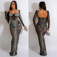 Polyester Slim Sexy Package Hip Dresses see through look & backless & with rhinestone PC