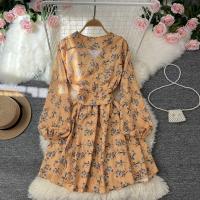 Polyester Waist-controlled One-piece Dress printed shivering : PC