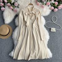Polyester Waist-controlled One-piece Dress large hem design knitted Solid : PC