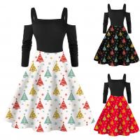 Polyester Christmas costume & High Waist One-piece Dress printed PC