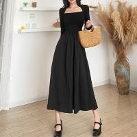 Polyester One-piece Dress slimming patchwork Solid black PC