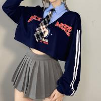 Polyester Women Sweatshirts & fake two piece printed letter blue PC