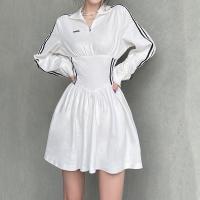 Cotton One-piece Dress slimming patchwork white PC