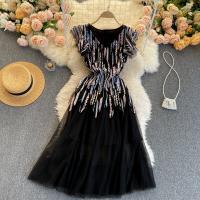 Polyester Waist-controlled One-piece Dress slimming Sequin black PC