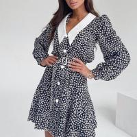 Rayon Waist-controlled One-piece Dress printed shivering black PC