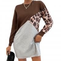 Polyester Sweatshirts Dress mid-long style & loose patchwork leopard PC