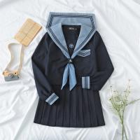 Polyester Schoolgirl Costume & two piece skirt & top grey and blue Set