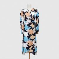 Polyester & Cotton front slit One-piece Dress irregular & mid-long style printed PC