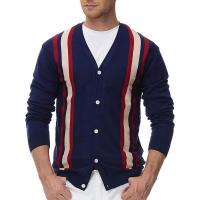 Viscose Men Cardigan slimming knitted striped PC