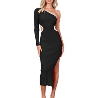 Rayon Sexy Package Hip Dresses side slit & backless & hollow & One Shoulder Solid PC