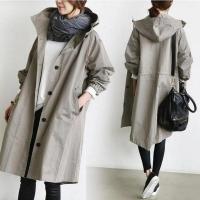Cotton Plus Size Women Trench Coat mid-long style & loose Solid PC