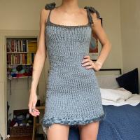 Polyester Slim Slip Dress knitted Solid gray PC