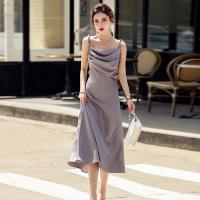 Polyester Waist-controlled & Slim Slip Dress backless patchwork Solid PC