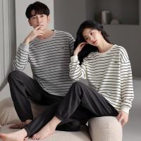 Polyester Couple Winter Pajama Set & two piece & loose printed Set