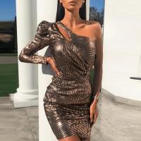 Polyester Slim Sexy One Shoulder Dress slimming coffee PC
