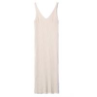 Knitted A-line Slip Dress mid-long style & backless Viscose & Polyester knitted Solid two different colored : PC