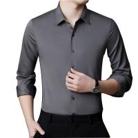 Polyester Slim & Plus Size Men Long Sleeve Casual Shirts flexible Spandex Solid PC