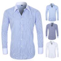 Polyester & Cotton Slim & Plus Size Men Long Sleeve Casual Shirts striped PC