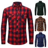Polyester Men Long Sleeve Casual Shirts thicken sanding plaid PC