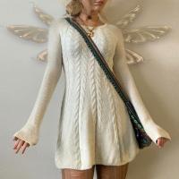 Polyester Sweater Dress slimming knitted Solid white PC
