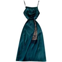 Lace & Polyester Slip Dress slimming & backless Solid green PC
